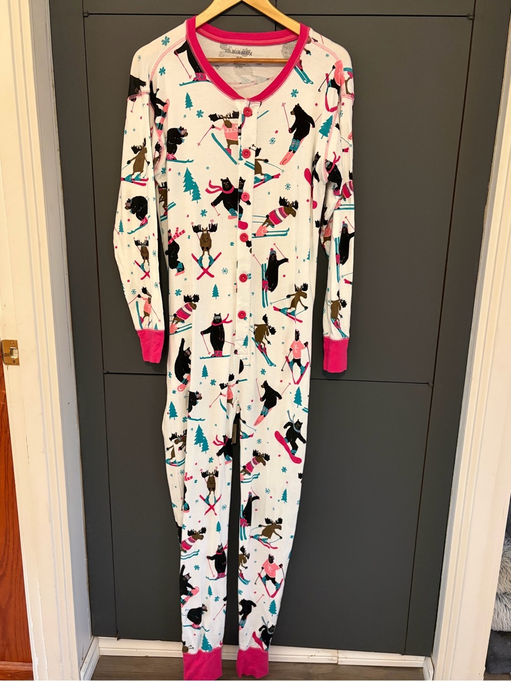 LITTLE BLUE HOUSE - size medium Hatley "Ski Bum" Moose & Bear Adult Union Suit.